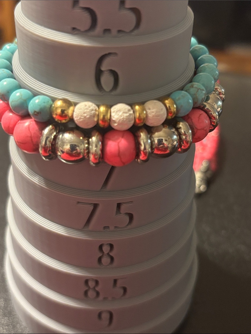 Pink and Blue Stone Beaded Stackable Bracelets with Silver Accents - Picture 3 of 13